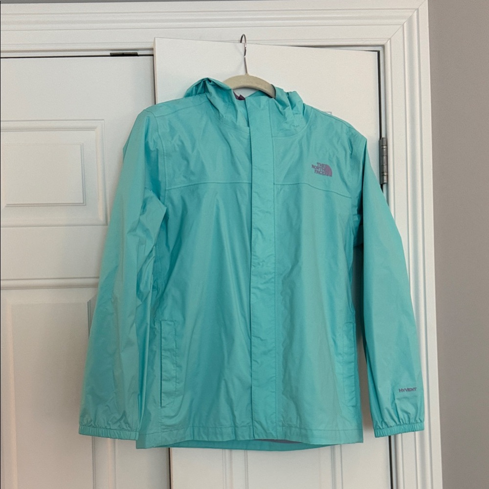 The North Face light green mint color hooded rain Jacket Antora style